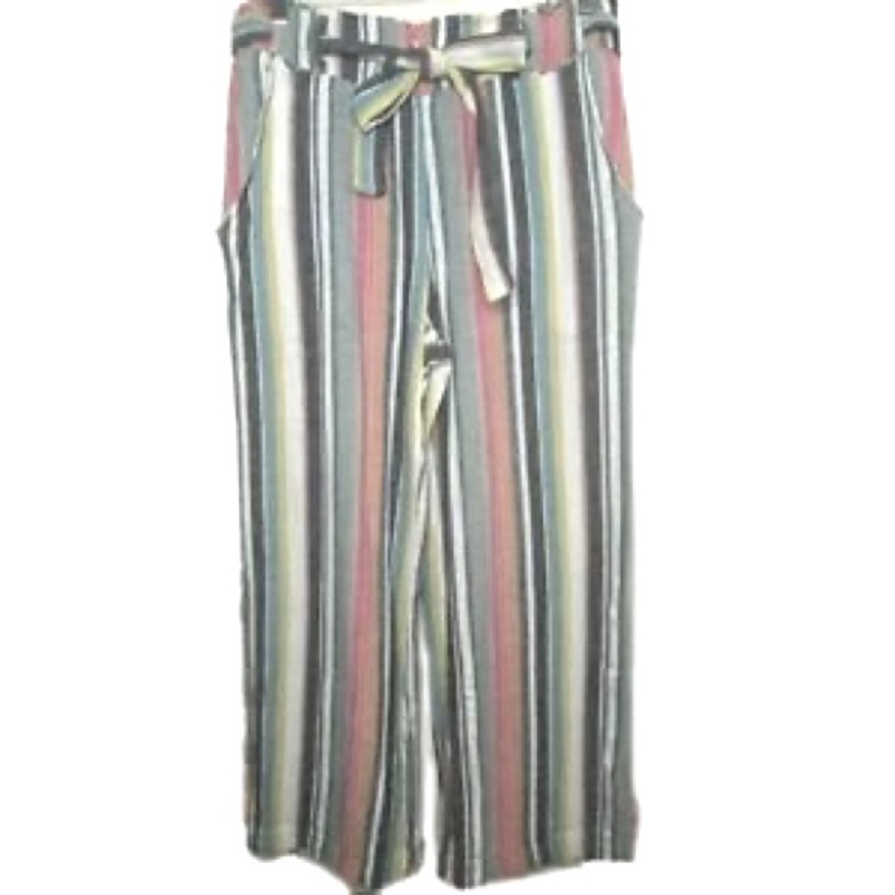 Indigo rein wide leg striped pants with a tie-belt